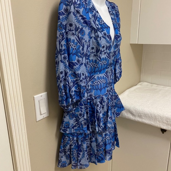 NEW! Sandro Linen Blend Mini Dress 3/4 Sleeves Blue Size 36 (or Small) - $520 - Picture 6 of 16